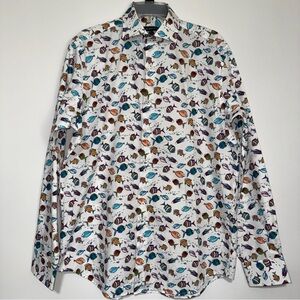 Bugatchi Men's Multicolor Fish Print Medium Classic Fit Button Up Shirt